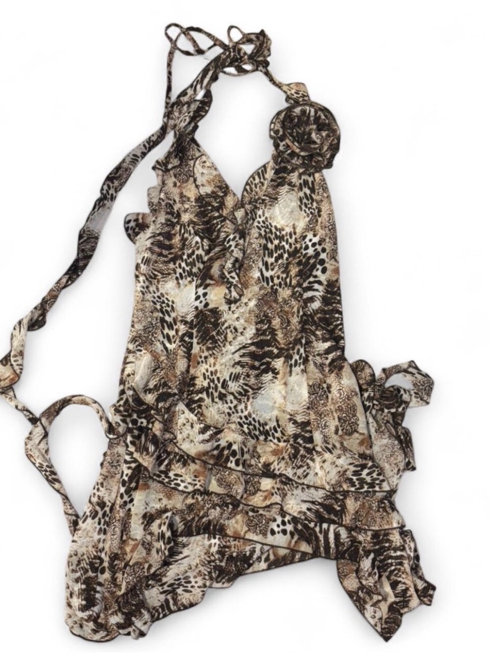 Brown Animal Print Halter Mini Dress